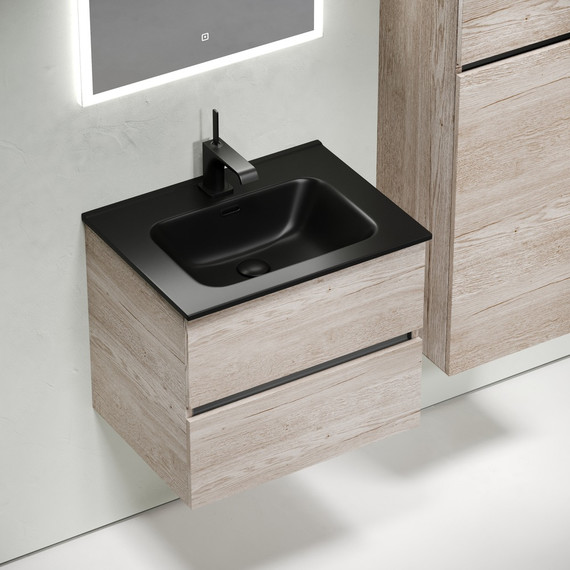 Тумба подвесная с раковиной Sancos Urban 60 см UR60EG, дуб галифакс натуральный (раковина Element CN7001MB) - фото 4