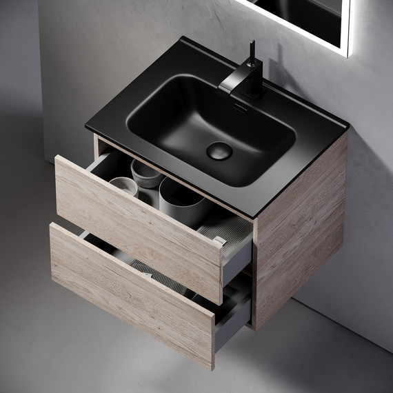 Тумба подвесная с раковиной Sancos Urban 60 см UR60EG, дуб галифакс натуральный (раковина Element CN7001MB) - фото 6