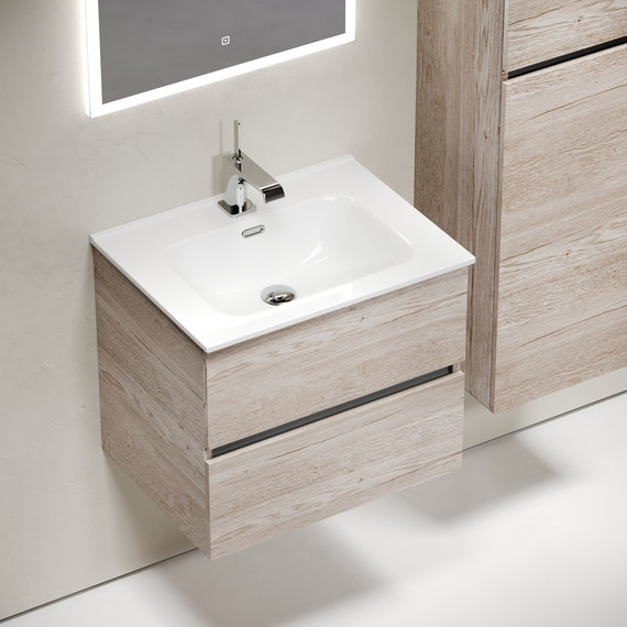 Тумба подвесная с раковиной Sancos Urban 60 см UR60EG, дуб галифакс натуральный (раковина Element CN7001) - фото 4