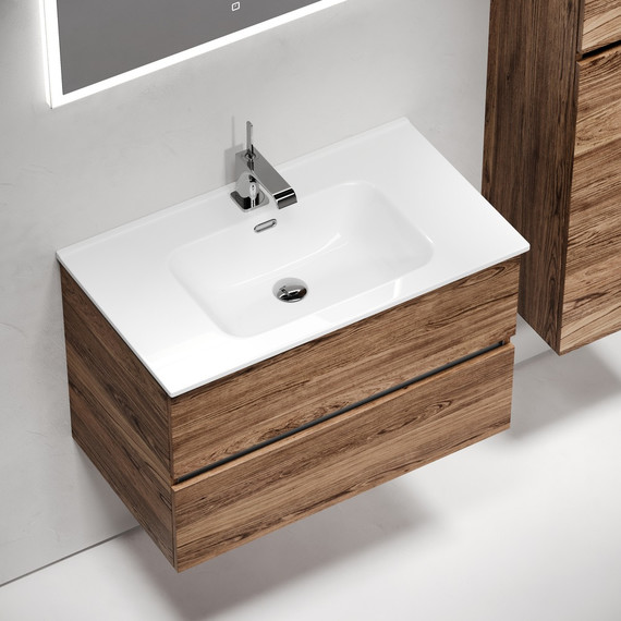 Тумба подвесная с раковиной-столешницей Sancos Urban 80 см UR80ECH, дуб чарльстон (раковина Element CN7005) - фото 4