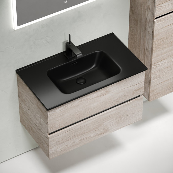 Тумба подвесная с раковиной-столешницей Sancos Urban 80 см UR80EG, дуб галифакс натуральный (раковина Element CN7005MB) - фото 4