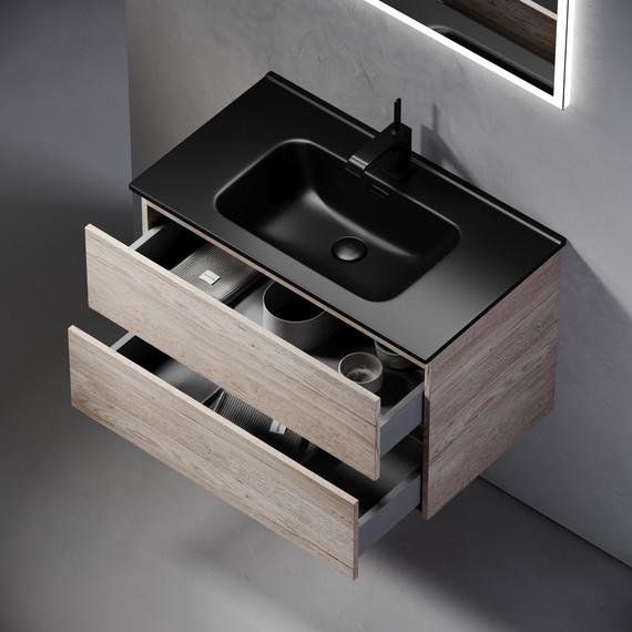 Тумба подвесная с раковиной-столешницей Sancos Urban 80 см UR80EG, дуб галифакс натуральный (раковина Element CN7005MB) - фото 6