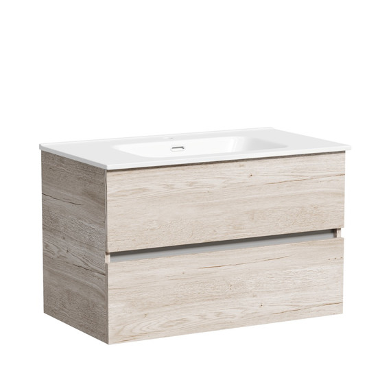 Тумба подвесная с раковиной-столешницей Sancos Urban 80 см UR80EG, дуб галифакс натуральный (раковина Element CN7005) - фото 2