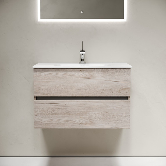 Тумба подвесная с раковиной-столешницей Sancos Urban 80 см UR80EG, дуб галифакс натуральный (раковина Element CN7005) - фото 