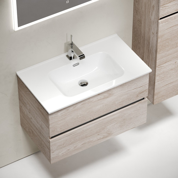 Тумба подвесная с раковиной-столешницей Sancos Urban 80 см UR80EG, дуб галифакс натуральный (раковина Element CN7005) - фото 4