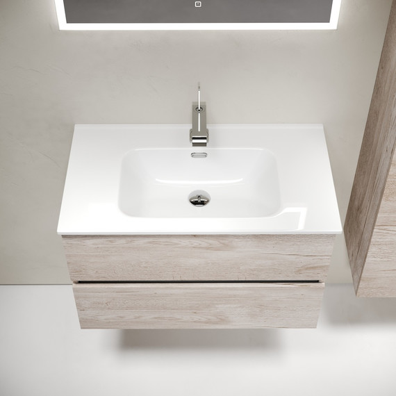 Тумба подвесная с раковиной-столешницей Sancos Urban 80 см UR80EG, дуб галифакс натуральный (раковина Element CN7005) - фото 5