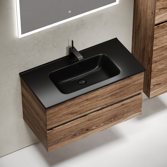 Тумба подвесная с раковиной-столешницей Sancos Urban 90 см UR90ECH, дуб чарльстон (раковина Element CN7002MB) - фото 4