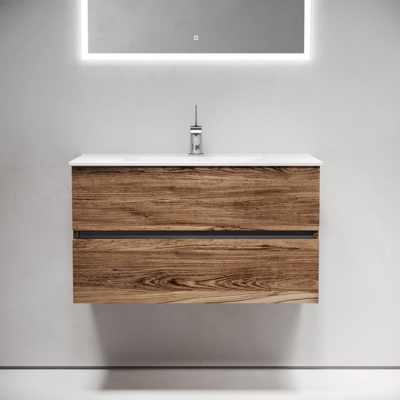 Тумба подвесная с раковиной-столешницей Sancos Urban 90 см UR90ECH, дуб чарльстон (раковина Element CN7002) - фото 