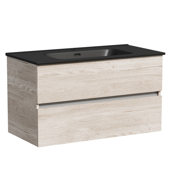 Тумба подвесная с раковиной-столешницей Sancos Urban 90 см UR90EG, дуб галифакс натуральный (раковина Element CN7002MB) - фото 