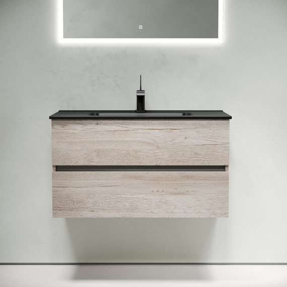 Тумба подвесная с раковиной-столешницей Sancos Urban 90 см UR90EG, дуб галифакс натуральный (раковина Element CN7002MB) - фото 3