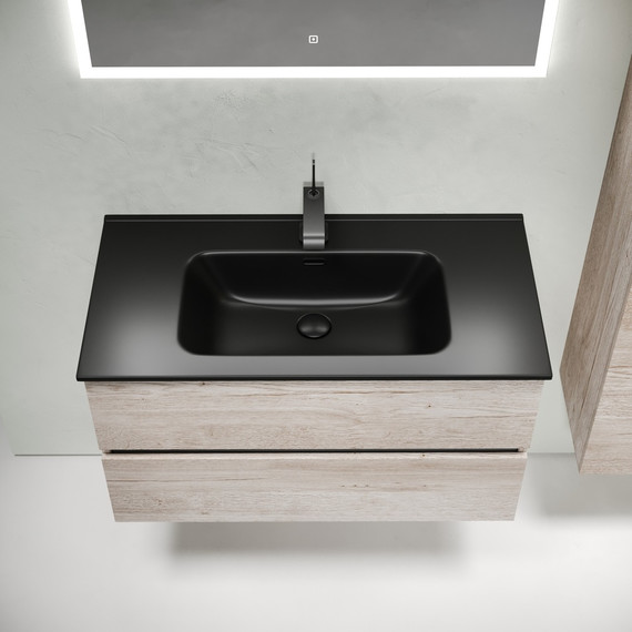 Тумба подвесная с раковиной-столешницей Sancos Urban 90 см UR90EG, дуб галифакс натуральный (раковина Element CN7002MB) - фото 5