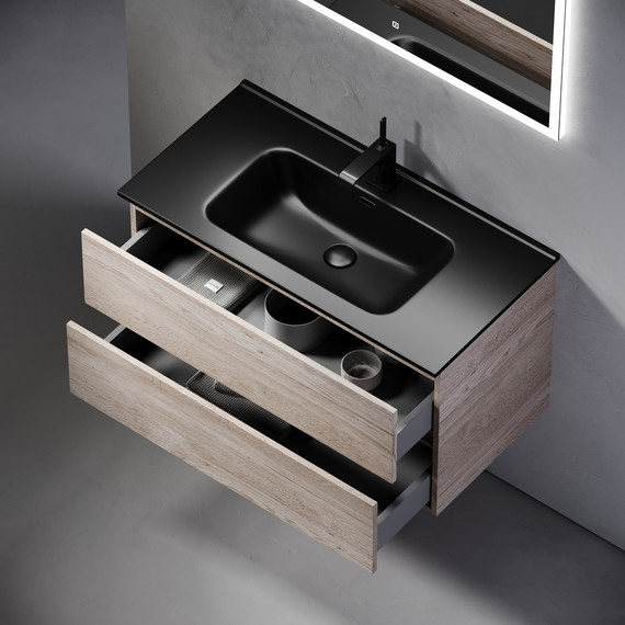 Тумба подвесная с раковиной-столешницей Sancos Urban 90 см UR90EG, дуб галифакс натуральный (раковина Element CN7002MB) - фото 6