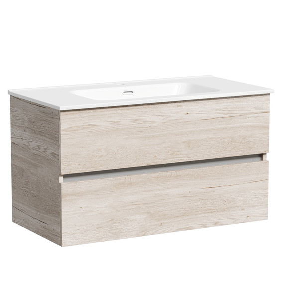 Тумба подвесная с раковиной-столешницей Sancos Urban 90 см UR90EG, дуб галифакс натуральный (раковина Element CN7002) - фото 