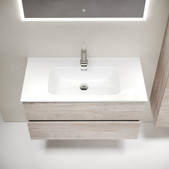 Тумба подвесная с раковиной-столешницей Sancos Urban 90 см UR90EG, дуб галифакс натуральный (раковина Element CN7002) - фото 5