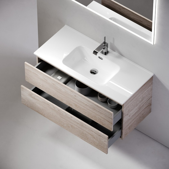 Тумба подвесная с раковиной-столешницей Sancos Urban 90 см UR90EG, дуб галифакс натуральный (раковина Element CN7002) - фото 6