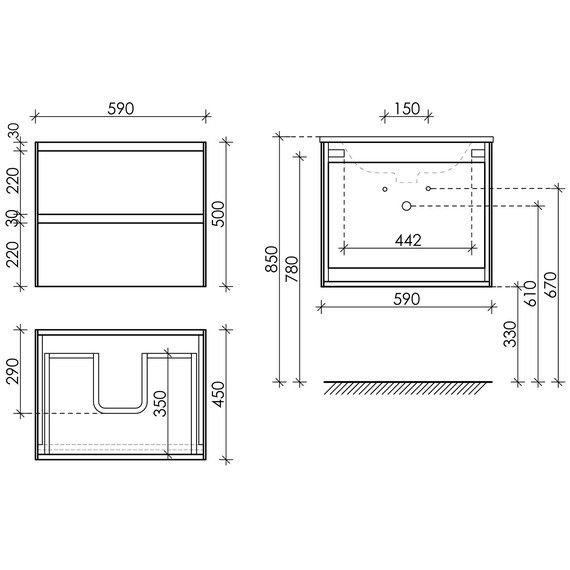 Тумба подвесная с раковиной Sancos Cento 60 см CN60W (раковина Element CN7001MB) - фото, картинка 8 Тумба подвесная с раковиной Sancos Cento 60 см CN60W (раковина Element CN7001MB) - фото 8