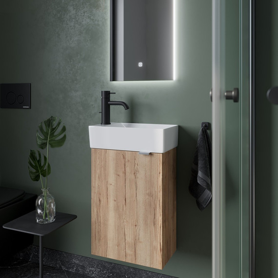 Тумба подвесная с раковиной Sancos Mini 37 см MN35EGL L, дуб галифакс натуральный - фото 5