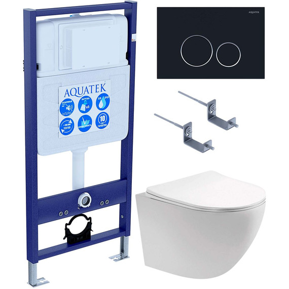Инсталляция с подвесным унитазом комплект: Aquatek Set INS-0000012 с подвесным безободковым унитазом Европа AQ1901-00 сиденье микролифт, крепление, кнопка смыва чёрный матовый - фото, картинка  Инсталляция с подвесным унитазом комплект: Aquatek Set INS-0000012 с подвесным безободковым унитазом Европа AQ1901-00 сиденье микролифт, крепление, кнопка смыва чёрный матовый - фото