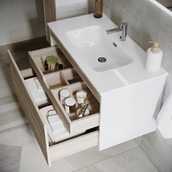 Тумба подвесная с раковиной-столешницей Sancos Smart 120 см SM120-1E, дуб бардолино/белый - фото 4