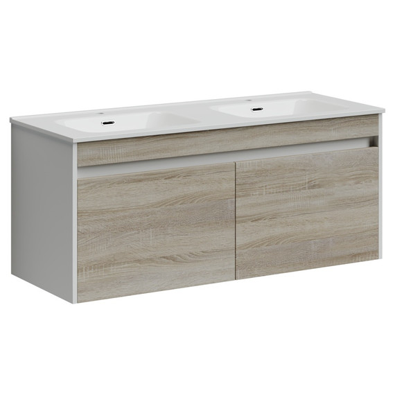 Тумба подвесная с раковиной Sancos Smart 120 см SM120-2E, дуб бардолино/белый - фото 