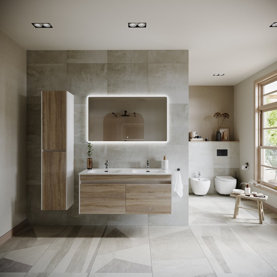 Тумба подвесная с раковиной Sancos Smart 120 см SM120-2E, дуб бардолино/белый - фото 4