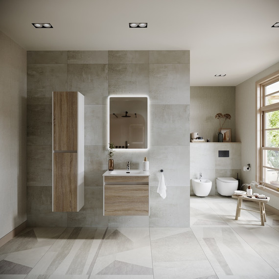 Тумба подвесная с раковиной Sancos Smart 60 см SM60E, дуб бардолино/белый - фото, картинка 5 Тумба подвесная с раковиной Sancos Smart 60 см SM60E, дуб бардолино/белый - фото 5