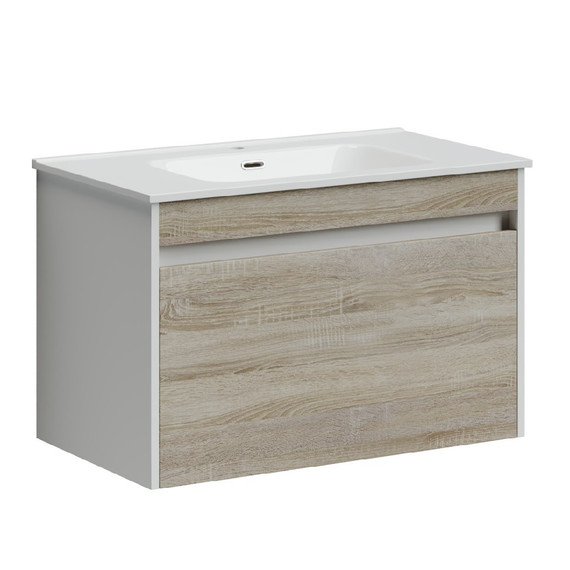 Тумба подвесная с раковиной-столешницей Sancos Smart 80 см SM80E, дуб бардолино/белый - фото 