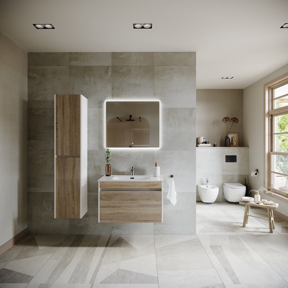 Тумба подвесная с раковиной-столешницей Sancos Smart 80 см SM80E, дуб бардолино/белый - фото 5