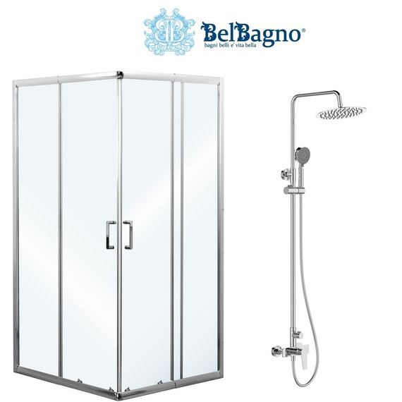 Набор 2 в 1: Душевое ограждение BelBagno (75-90)х(75-90) см UNIQUE-A-2-75/90-C-Cr + Душевая стойка BelBagno ANCONA-DOCM-CRM - фото, картинка  Набор 2 в 1: Душевое ограждение BelBagno (75-90)х(75-90) см UNIQUE-A-2-75/90-C-Cr + Душевая стойка BelBagno ANCONA-DOCM-CRM - фото