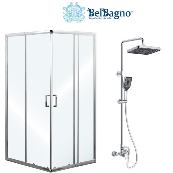 Набор 2 в 1: Душевое ограждение BelBagno (75-90)х(75-90) см UNIQUE-A-2-75/90-C-Cr + Душевая стойка BelBagno DUE-DOCM-CRM - фото, картинка  Набор 2 в 1: Душевое ограждение BelBagno (75-90)х(75-90) см UNIQUE-A-2-75/90-C-Cr + Душевая стойка BelBagno DUE-DOCM-CRM - фото