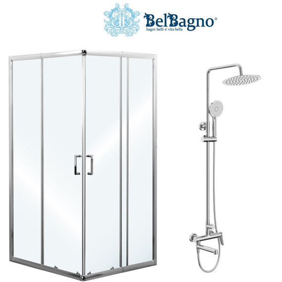 Набор 2 в 1: Душевое ограждение BelBagno (85-100)х(85-100) см UNIQUE-A-2-85/100-C-Cr + Душевая стойка BelBagno UNIQUE-VSCM-CRM - фото, картинка  Набор 2 в 1: Душевое ограждение BelBagno (85-100)х(85-100) см UNIQUE-A-2-85/100-C-Cr + Душевая стойка BelBagno UNIQUE-VSCM-CRM - фото