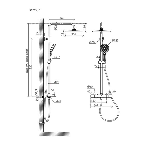 Душевая стойка с термостатом Sancos Etna SC9007BG, брашированное золото - фото 2