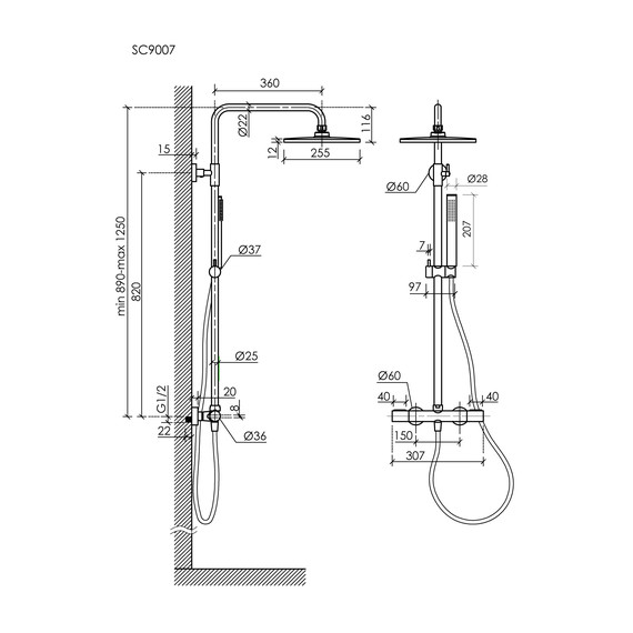 Душевая стойка с термостатом Sancos Etna SC9007GG, вороненая сталь - фото 2
