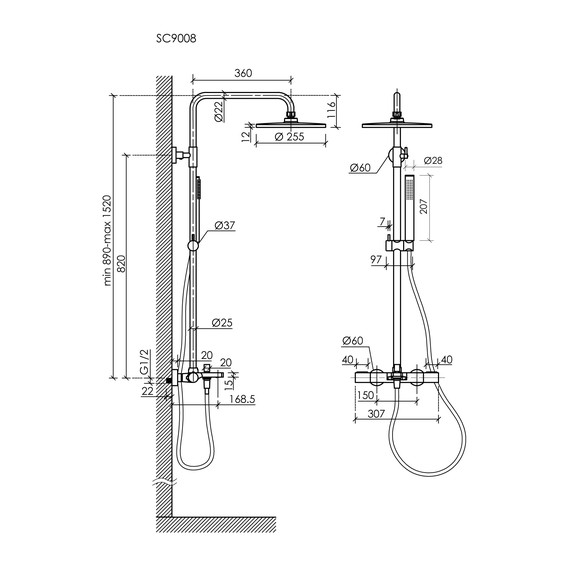 Душевая стойка с термостатом Sancos Etna SC9008MB, чёрный матовый - фото 2