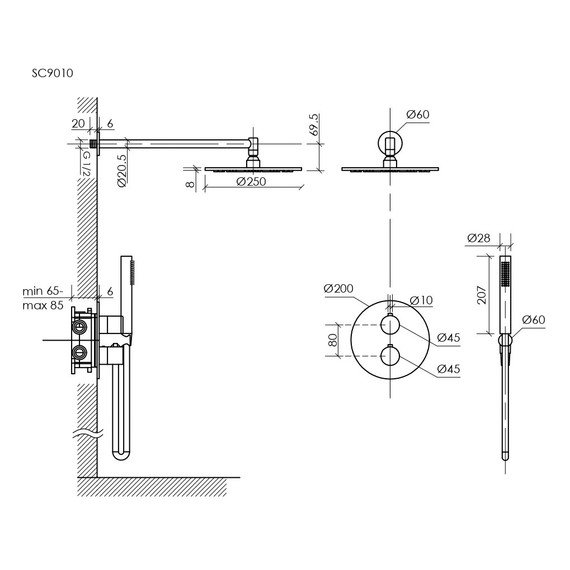 Душевая система для душа с термостатом Sancos Etna SC9010GG, вороненая сталь - фото 3