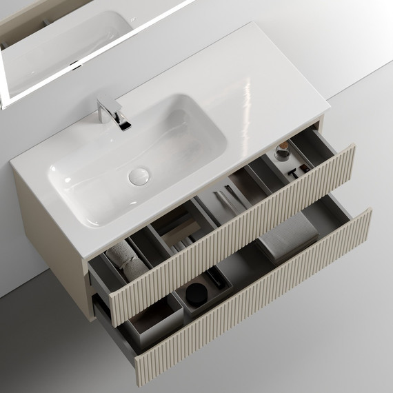 Тумба подвесная с раковиной-столешницей Sancos Snob T 100 см SNT100LCE L, Beige Soft (раковина Grace CN7014) - фото 3