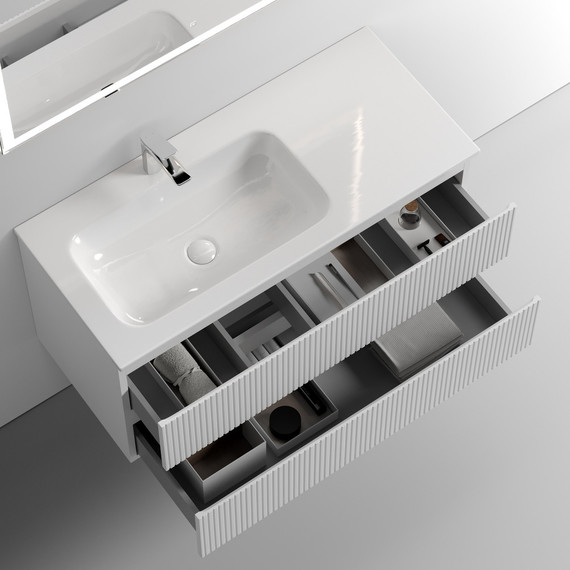 Тумба подвесная с раковиной-столешницей Sancos Snob T 100 см SNT100LW L, Bianco (раковина Grace CN7014) - фото 3