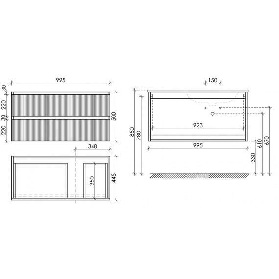 Тумба подвесная с раковиной-столешницей Sancos Snob T 100 см SNT100RW R, Bianco (раковина Grace CN7015) - фото 9