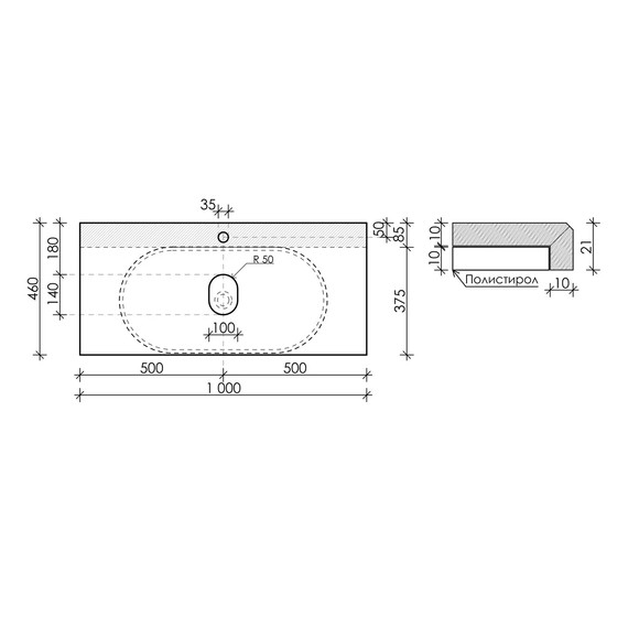 Тумба подвесная с раковиной Sancos Snob T 100 см SNT100W, Bianco (раковина Element CN6005, столешница TT100A2X) - фото 10