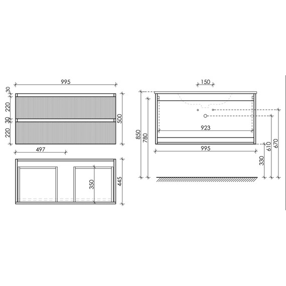 Тумба подвесная с раковиной Sancos Snob T 100 см SNT100W, Bianco (раковина Grace CN7013) - фото 11