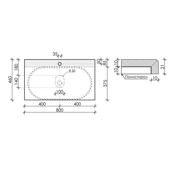 Тумба подвесная с раковиной Sancos Snob T 80 см SNT80W, Bianco (раковина Element CN6005, столешница TT80A2X) - фото 11