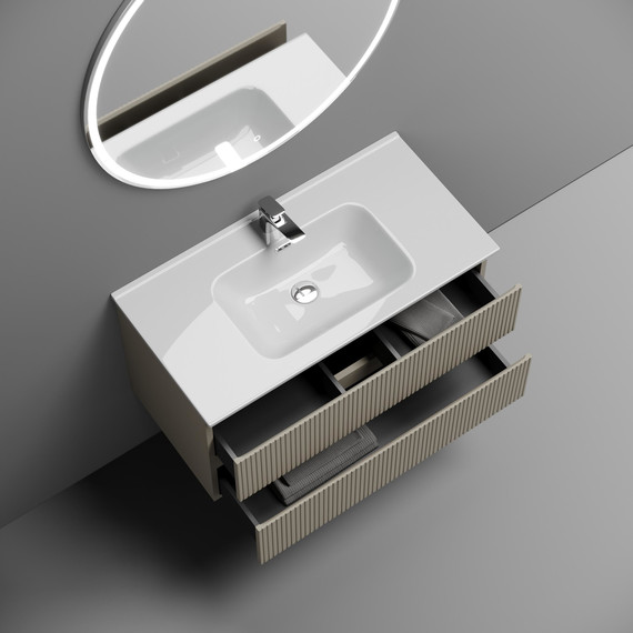 Тумба подвесная с раковиной-столешницей Sancos Snob T 90 см SNT90CE, Beige Soft (раковина Element CN7002) - фото 3