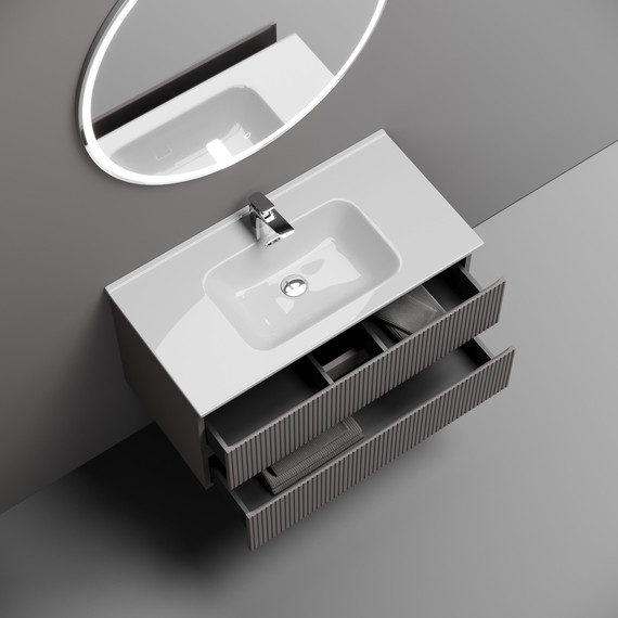 Тумба подвесная с раковиной-столешницей Sancos Snob T 90 см SNT90SM, Doha Soft (раковина Element CN7002) - фото 3