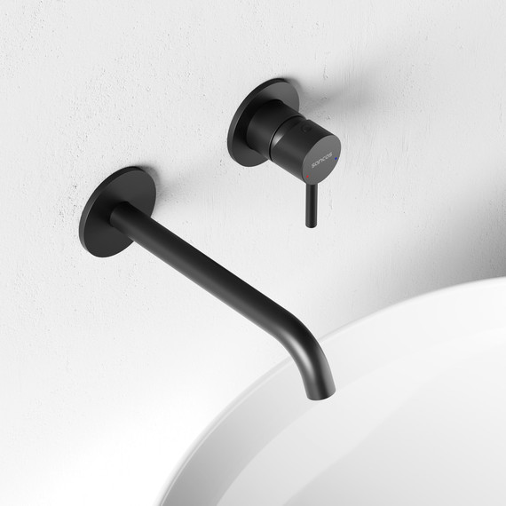 Смеситель для раковины настенный Sancos Etna SC9004MB, чёрный матовый (со скрытой частью) - фото 4