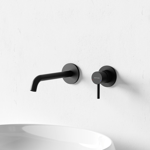 Смеситель для раковины настенный Sancos Etna SC9004MB, чёрный матовый (со скрытой частью) - фото 6
