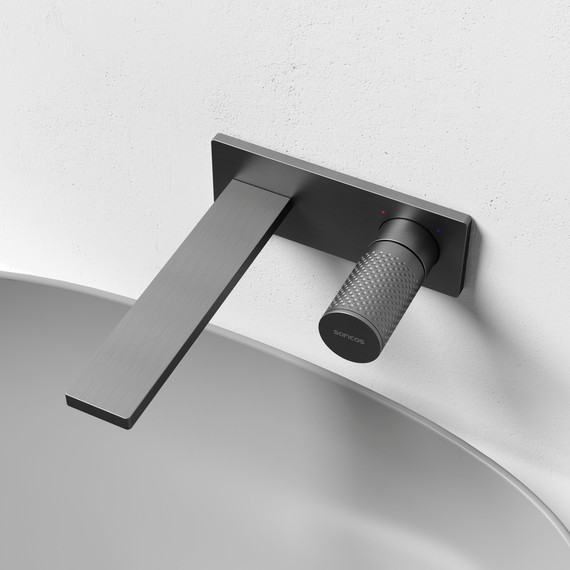 Смеситель для раковины настенный Sancos Nexus SC9013GG, вороненая сталь (со скрытой частью) - фото 4
