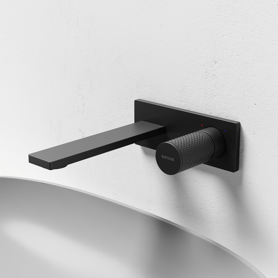 Смеситель для раковины настенный Sancos Nexus SC9013MB, чёрный матовый (со скрытой частью) - фото 3