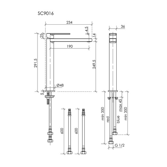 Смеситель для раковины высокий Sancos Studio SC9016MB, чёрный матовый - фото 3