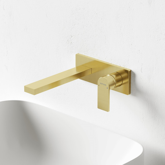 Смеситель для раковины настенный Sancos Studio SC9017BG, брашированное золото (со скрытой частью) - фото 2