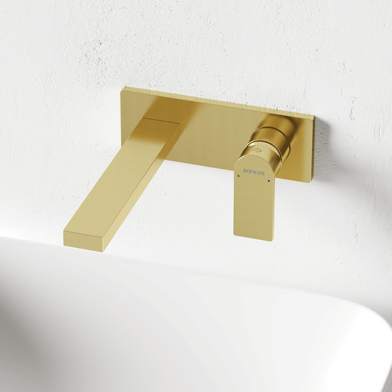 Смеситель для раковины настенный Sancos Studio SC9017BG, брашированное золото (со скрытой частью) - фото 4